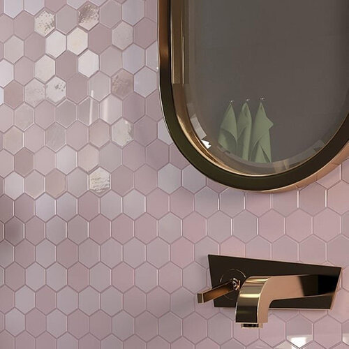 The mosaic factory The Mosaic Factory Valencia mozaïektegel 4.3x4.9x0.5cm hexagon roze mat en glans voor wand en vloer en voor binnen en buiten vorstbestendig