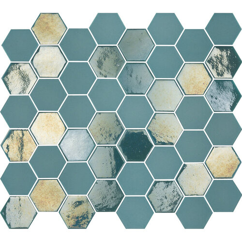 The mosaic factory The Mosaic Factory Valencia mozaïektegel 4.3x4.9x0.5cm hexagon turquoise mat en glans voor wand en vloer en voor binnen en buiten vorstbestendig