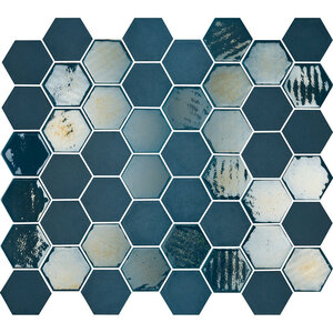 The Mosaic Factory Valencia mozaïektegel 4.3x4.9x0.5cm hexagon blauw mat en glans voor wand en vloer en voor binnen en buiten vorstbestendig