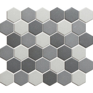 The Mosaic Factory London Hexagon Porselein Donker Grijs mix 5.1x5.9cm