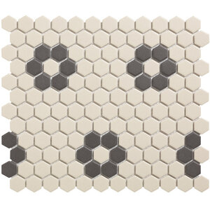 The Mosaic Factory London Hexagon Porselein Wit + Zwart 2.3x2.6cm