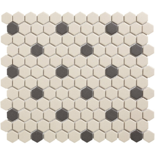 The mosaic factory The Mosaic Factory London Hexagon Porselein Wit + Zwart 2.3x2.6cm