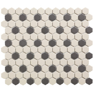 The Mosaic Factory London Hexagon Porselein Wit + Zwart 2.3x2.6cm