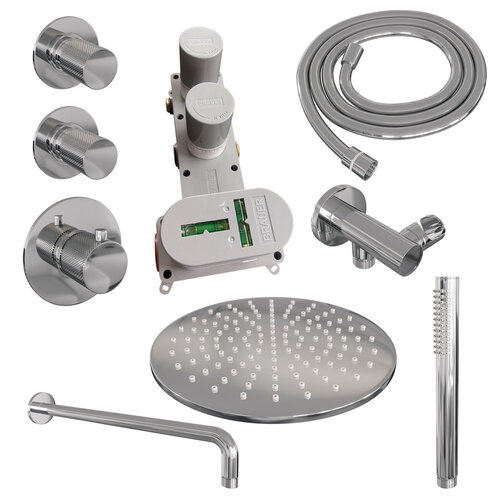 Brauer Chrome Carving Regendoucheset inbouw | Chroom | Staafhanddouche | 30 cm | Gebogen wandarm | Nee Brauer Brauer Chrome Carving Regendoucheset inbouw | Chroom | Staafhanddouche | 30 cm | Gebogen wandarm | Nee