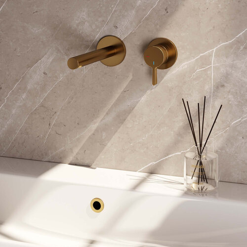 Brauer Gold Edition inbouw wastafelmengkraan | Geborsteld goud PVD | Rechte uitloop | Achterplaat | Lang smal | Rechts Brauer Brauer Gold Edition inbouw wastafelmengkraan | Geborsteld goud PVD | Rechte uitloop | Achterplaat | Lang smal | Rechts