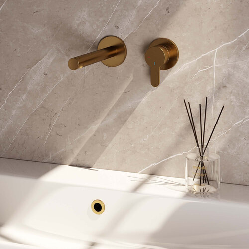 Brauer Gold Edition inbouw wastafelmengkraan | Geborsteld goud PVD | Rechte uitloop | Rozetten | Smal plat | Rechts Brauer Brauer Gold Edition inbouw wastafelmengkraan | Geborsteld goud PVD | Rechte uitloop | Rozetten | Smal plat | Rechts