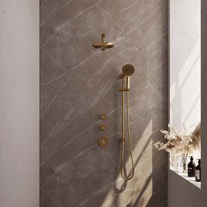 Brauer | Glad | 20cm | Rechte wandarm | 3 standen handdouche | Met glijstang | Geborsteld goud PVD