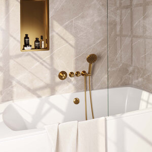 Brauer Gold Edition Badkraan inbouw - douchegarnituur - 3 gladde knoppen - handdouche rond 3 standen - PVD - goud geborsteld