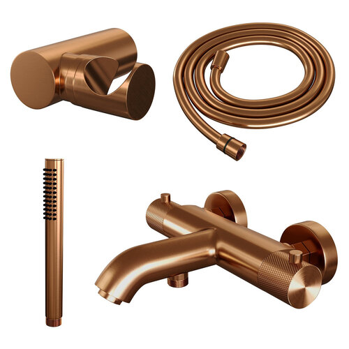 Brauer Brauer Copper Carving Badkraan - douchegarnituur - handdouche staaf 1 stand - carving knop - PVD - geborsteld koper