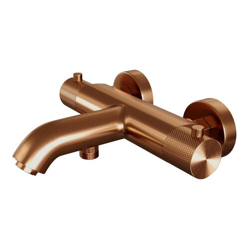 Brauer Brauer Copper Carving Badkraan - douchegarnituur - handdouche rond 3 standen - carving knop - PVD - geborsteld koper