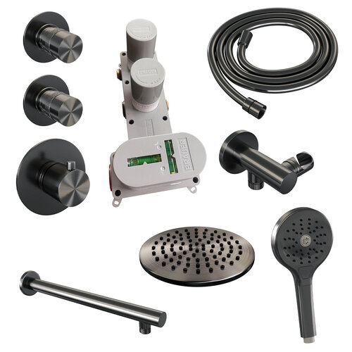 Brauer Gunmetal Edition Regendoucheset inbouw | Geborsteld gunmetal PVD | Ronde Handdouche | 20 cm | Rechte wandarm | Nee Brauer Brauer Gunmetal Edition Regendoucheset inbouw | Geborsteld gunmetal PVD | Ronde Handdouche | 20 cm | Rechte wandarm | Nee