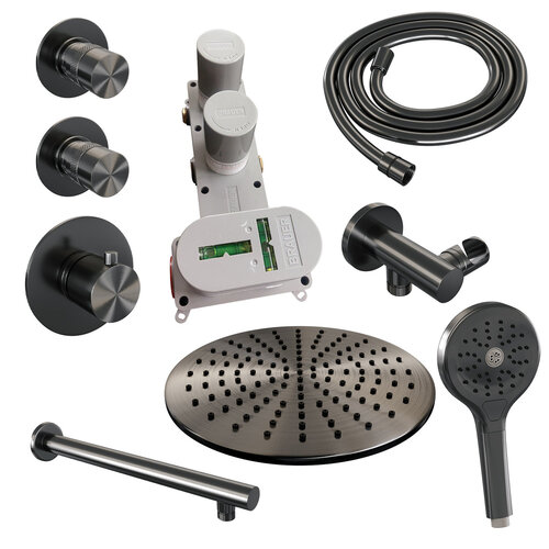 Brauer Gunmetal Edition Regendoucheset inbouw | Geborsteld gunmetal PVD | Ronde Handdouche | 30 cm | Rechte wandarm | Nee Brauer Brauer Gunmetal Edition Regendoucheset inbouw | Geborsteld gunmetal PVD | Ronde Handdouche | 30 cm | Rechte wandarm | Nee