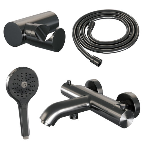 Brauer Gunmetal Edition Badkraan - douchegarnituur - handdouche rond 3 standen - gladde knop - PVD - geborsteld gunmetal | Geborsteld gunmetal PVD | Rond model Brauer Brauer Gunmetal Edition Badkraan - douchegarnituur - handdouche rond 3 standen - gladde knop - PVD - geborsteld gunmetal | Geborsteld gunmetal PVD | Rond model