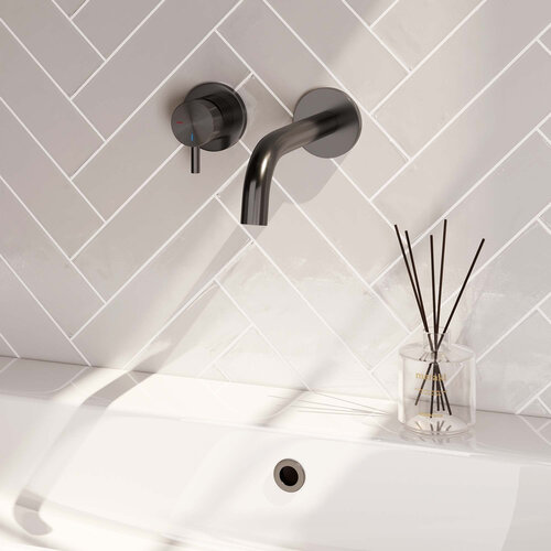 Brauer Gunmetal Edition inbouw wastafelmengkraan | Geborsteld gunmetal PVD | Gebogen uitloop | Rozetten | Kort smal | Links Brauer Brauer Gunmetal Edition inbouw wastafelmengkraan | Geborsteld gunmetal PVD | Gebogen uitloop | Rozetten | Kort smal | Links