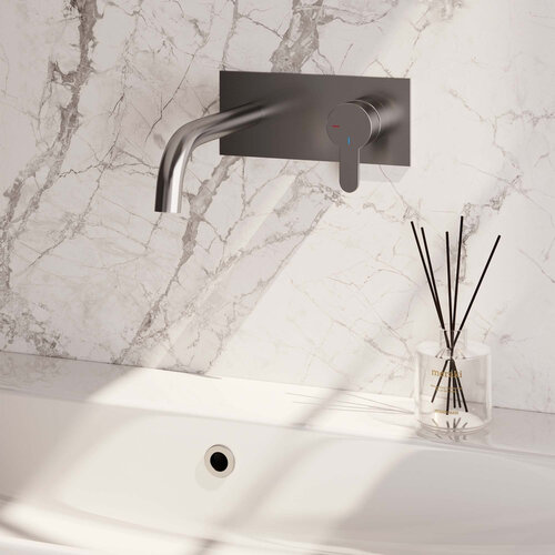 Brauer Brushed Edition inbouw wastafelmengkraan | Geborsteld RVS | Gebogen uitloop | Achterplaat | Smal plat | Rechts Brauer Brauer Brushed Edition inbouw wastafelmengkraan | Geborsteld RVS | Gebogen uitloop | Achterplaat | Smal plat | Rechts