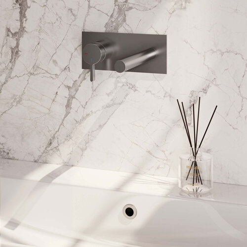 Brauer Brushed Edition inbouw wastafelmengkraan | Geborsteld RVS | Rechte uitloop | Achterplaat | Middel dik | Links Brauer Brauer Brushed Edition inbouw wastafelmengkraan | Geborsteld RVS | Rechte uitloop | Achterplaat | Middel dik | Links