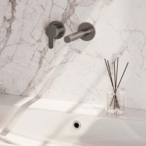 Brauer Brushed Edition inbouw wastafelmengkraan | Geborsteld RVS | Rechte uitloop | Rozetten | Smal plat | Links Brauer Brauer Brushed Edition inbouw wastafelmengkraan | Geborsteld RVS | Rechte uitloop | Rozetten | Smal plat | Links