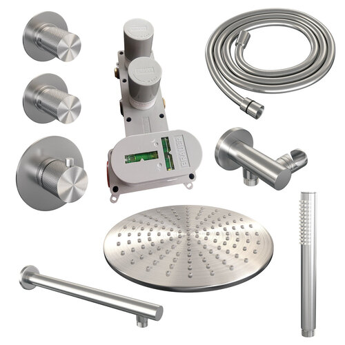 Brauer Brushed Carving Regendoucheset inbouw | Geborsteld RVS | Staafhanddouche | 30 cm | Rechte wandarm | Nee Brauer Brauer Brushed Carving Regendoucheset inbouw | Geborsteld RVS | Staafhanddouche | 30 cm | Rechte wandarm | Nee