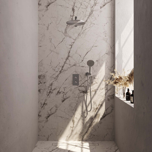 Brauer Brushed Carving Regendoucheset inbouw | Geborsteld RVS | 30 cm | Nee | Rechte wandarm | Ronde Handdouche Brauer Brauer Brushed Carving Regendoucheset inbouw | Geborsteld RVS | 30 cm | Nee | Rechte wandarm | Ronde Handdouche