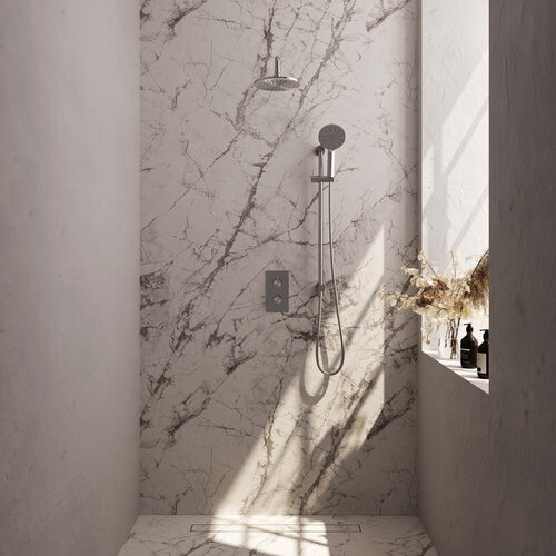 Brauer Brushed Carving Regendoucheset inbouw | Geborsteld RVS | 20 cm | Ja | Gebogen wandarm | Ronde Handdouche Brauer Brauer Brushed Carving Regendoucheset inbouw | Geborsteld RVS | 20 cm | Ja | Gebogen wandarm | Ronde Handdouche