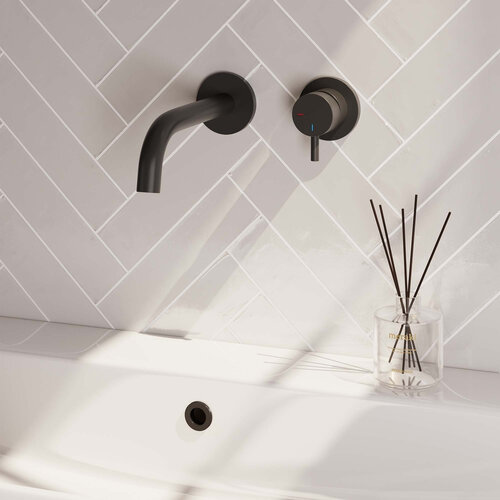 Brauer Black Edition inbouw wastafelmengkraan | Mat zwart | Gebogen uitloop | Rozetten | Kort smal | Rechts Brauer Brauer Black Edition inbouw wastafelmengkraan | Mat zwart | Gebogen uitloop | Rozetten | Kort smal | Rechts