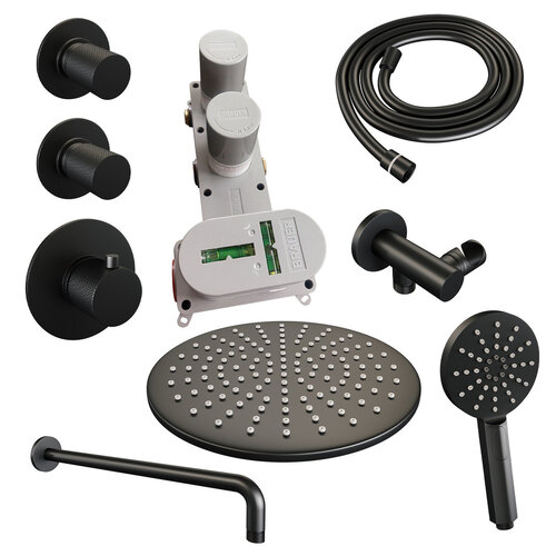 Brauer Black Carving Regendoucheset inbouw | Mat zwart | Ronde Handdouche | 30 cm | Gebogen wandarm | Nee Brauer Brauer Black Carving Regendoucheset inbouw | Mat zwart | Ronde Handdouche | 30 cm | Gebogen wandarm | Nee