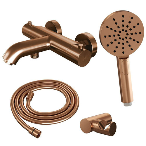 Brauer Brauer Copper Edition Badkraan opbouw - douchegarnituur - 2 gladde knoppen - handdouche rond 3 standen - PVD - geborsteld koper