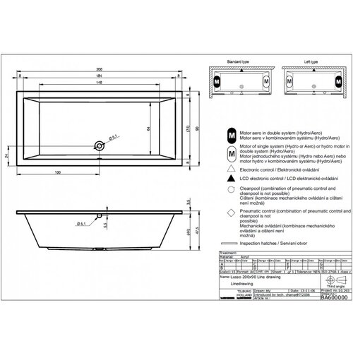 Riho RIHO Lusso ligbad 200x90cm Wit glans