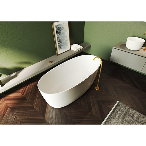 Riho Riho Oval vrijstaand bad 160x72x55cm solid surface incl sifon Mat Wit