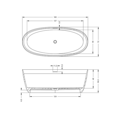 Riho Riho Oval vrijstaand bad 160x72x55cm solid surface incl sifon Mat Wit