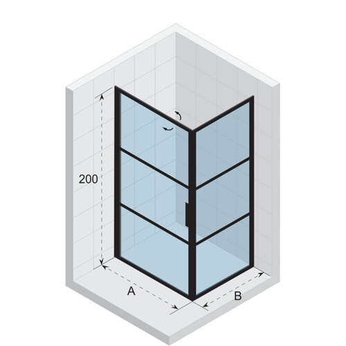 Riho Riho Grid douchecabine 100x100x200cm 1 draaideur zwart profiel en helder glas
