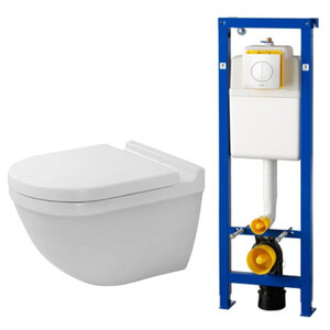 Complete toiletset bestaande uit Duravit Starck 3 toiletpotDuravit Starck 3 toiletzitting Wisa Argos 01 bedieningsplaat in de kleur wit