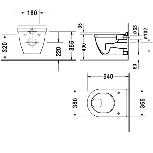 Duravit Duravit Philippe Starck 3 toiletset vlakspoel inbouwreservoir set bedieningsplaat wit