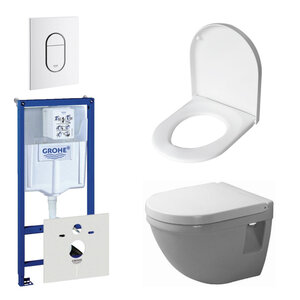 Duravit Starck 3 Compact toiletset bestaande uit inbouwreservoir, diepspoel wandcloset met softclose toiletzitting en bedieningsplaat verticaal/horizontaal wit
