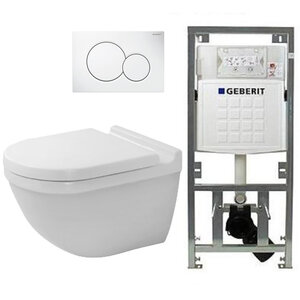 Duravit Starck 3 toiletset met Geberit inbouwreservoir toiletzitting met softclose zitting en sigma01 bedieningsplaat wit