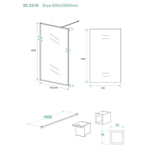 Wiesbaden Square inloopdouche 80x200 10mm nano | Helder glas/Mat zwart Wiesbaden Wiesbaden Square inloopdouche 80x200 10mm nano | Helder glas/Mat zwart