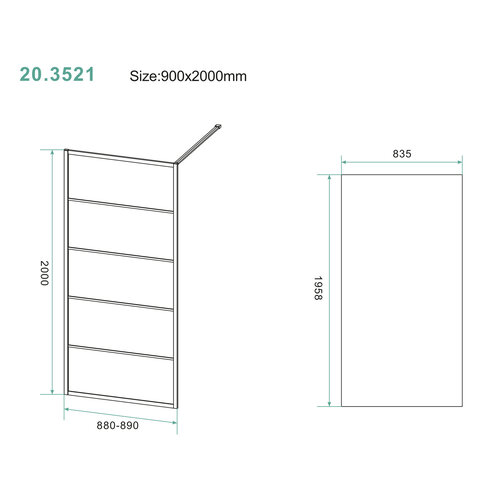 Wiesbaden Wiesbaden Horizon inloopdouche | Mat zwart | raster 90cm 8 mm Nano