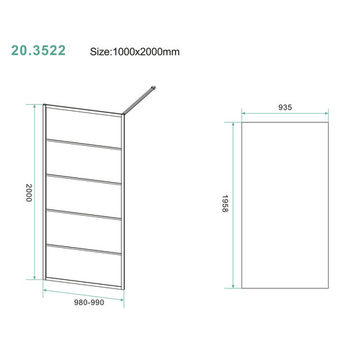 Wiesbaden Wiesbaden Horizon inloopdouche | Mat zwart | raster 100cm 8 mm Nano