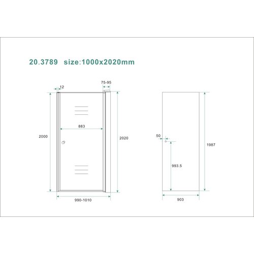Wiesbaden nisdeur met profiel 1000x2000 8mm NANO rookglas Wiesbaden Wiesbaden nisdeur met profiel 1000x2000 8mm NANO rookglas