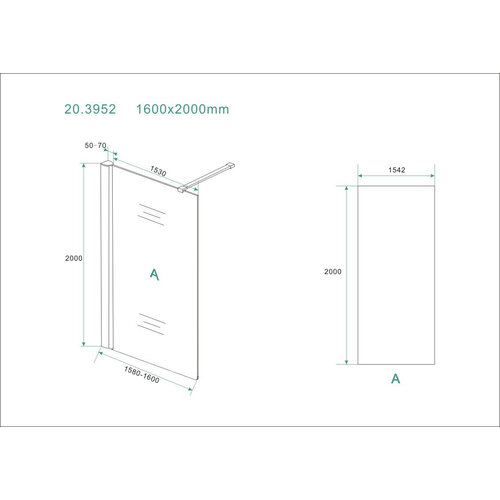 Wiesbaden Wiesbaden inloopdouche met muurprofiel 1600x2000 8mm NANO glas