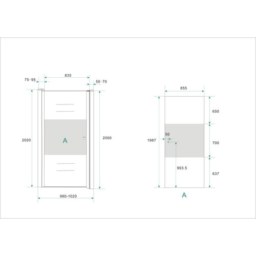 Wiesbaden nisdeur -L- met profiel 1000x2000 8mm NANO Matglas Wiesbaden Wiesbaden nisdeur -L- met profiel 1000x2000 8mm NANO Matglas
