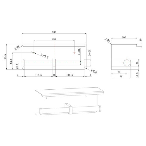 Wiesbaden Brush dubbele toiletrolhouder | Mat zwart Wiesbaden Wiesbaden Brush dubbele toiletrolhouder | Mat zwart