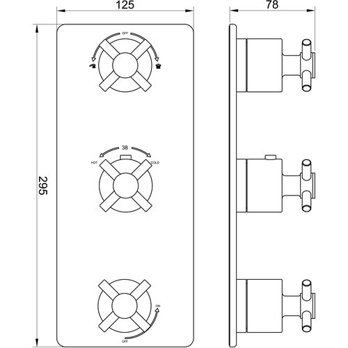 Wiesbaden Cross afbouwdeel inbouwthermostaat 3 weg | Geborsteld staal Wiesbaden Wiesbaden Cross afbouwdeel inbouwthermostaat 3 weg | Geborsteld staal