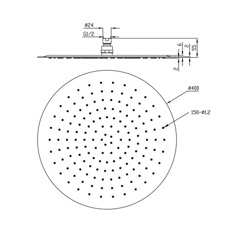 Wiesbaden Wiesbaden UFO Luxe hoofddouche rond 400mm Ultra plat | Chroom