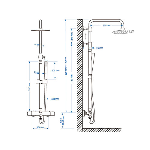 Xellanz Xellanz Twenty eco thermostatische regendoucheset opbouw rond chroom