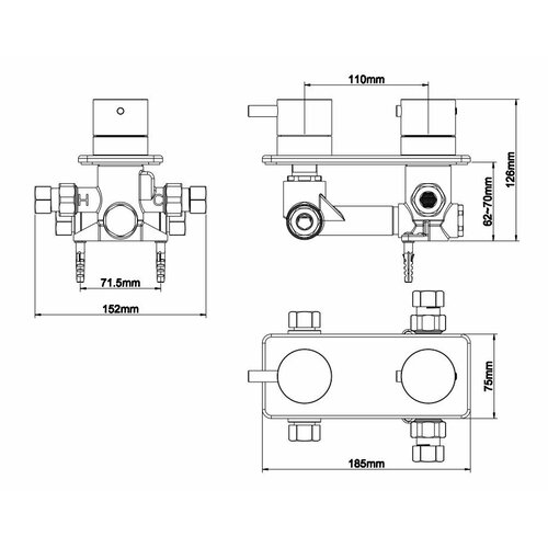 Wiesbaden Caral inbouw 2-wegs douchethermostaat rond | Chroom Wiesbaden Wiesbaden Caral inbouw 2-wegs douchethermostaat rond | Chroom