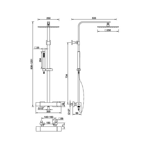 Wiesbaden Wiesbaden Rombo thermostatische regendoucheset opbouw | Chroom