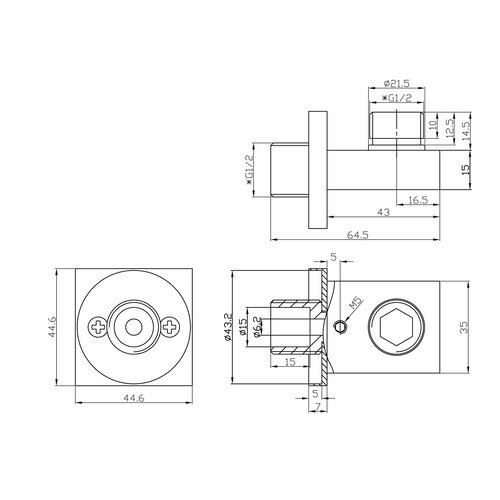 Wiesbaden Wandaansluitbocht vierkant 1/2" | Geborsteld staal Wiesbaden Wiesbaden Wandaansluitbocht vierkant 1/2" | Geborsteld staal