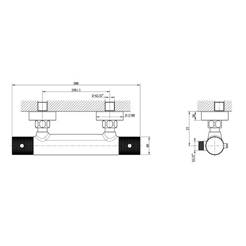 Wiesbaden Wiesbaden Ribbd thermostatische douchemengkraan hartafstand 15cm | Chroom