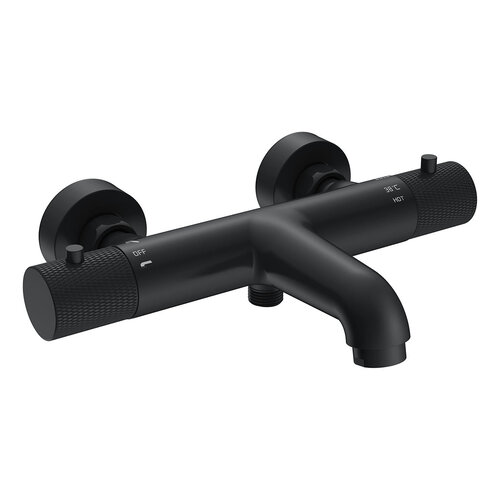 Wiesbaden Ribbd thermostatische badmengkraan hartafstand 15cm | Mat zwart Wiesbaden Wiesbaden Ribbd thermostatische badmengkraan hartafstand 15cm | Mat zwart